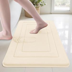 Cupic Cupid Super Soft Memory Foam 20" x 32" Bath Mat, Cream Bathroom Rugs, Non Slip Bath Mats for Bathroom Floor, Machine Washable Rugs for Shower & Tub, Quick Dry Bath Carpet for Decor