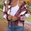Womens Cropped Flannel Shacket Plaid Button Down Shirts Jackets Long Sleeve Coat Tops Fall Clothes Fashion Outfits (M)