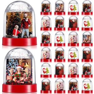 Barydat 24 Pcs Christmas Photo Snow Globe Christmas Color Snow Globe Kits Plastic Picture Activities Decoration DIY Festive Winter Holiday Craft Ornament (Red)