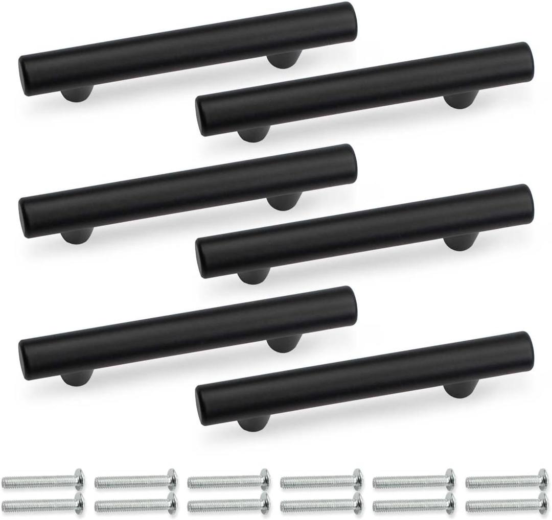 SANATO 4 Inch (2.5 Inch Hole Center) Matte Black Cabnet Pulls Kitchen Cabinet Handles, Made of Stainless Steel, Ideal for Cabnet, Drawer, Cupboard, 6 pcs