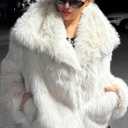 COZYPOIN Womens Faux Fur Jacket Fluffy Fur Coat Cropped Long Sleeve Lapel Button Down Fuzzy Winter Outerwear (White, S)