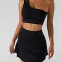 Women's Tennis Skirts Sport Bra Sets High Waisted Golf Skorts Skirt One Shoulder Sports Bra Running Workout Activewear (Black, L)