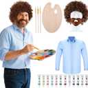 Leumoi 19 Pcs 80s Painter Costume Set Men Brown Afro Wig Beard and Painting Kit for Halloween Painting Artist Cosplay (Medium)