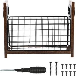 Magazine Rack Metal and Wood Magazine File Holder Practical Mail Organizer Space Saving File Storage Basket for Home Office Bedroom Living Room US(1,Darkwood)