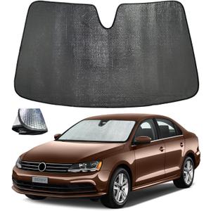 Windshield Sun Shade for Volkswagen VW Jetta 2011-2018, 5-Layer Bubble Foldable Thicken Front Window Sunshade Sun Visor Protection Accessories - Blocks Heat & UV Rays Keep Car Cooler