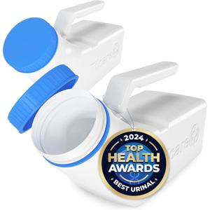 Urinals for Men Glow in The Dark Lid by Tilcare (2 Pack) - 32oz/1000mL Thick Plastic Mens Bedpan Bottle with Screw-on Lid - Spill Proof Urinary Chamber - Male Portable Travel Pee Bottles