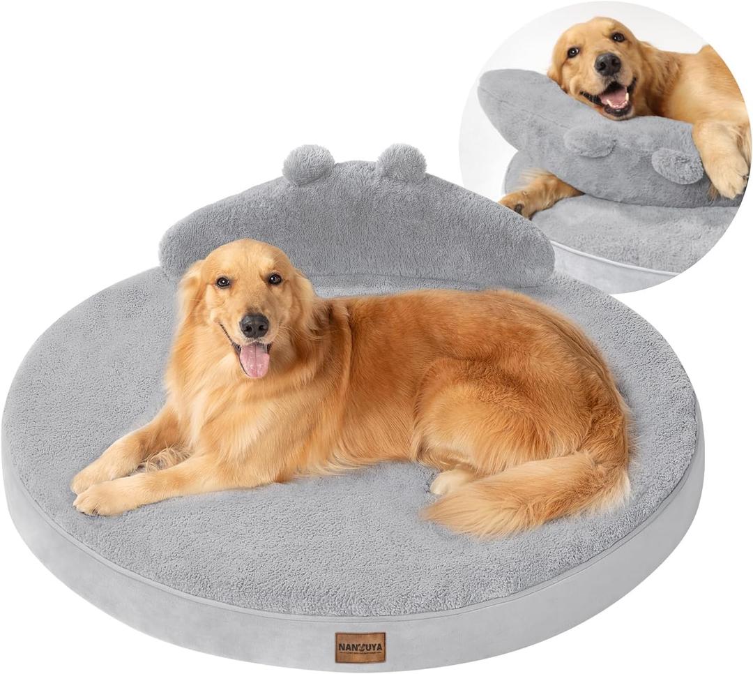 Large Dog Bed - Orthopedic Dog Beds for Extra Large Dogs with Washable Removable Cover Waterproof Pet Beds with Pillow - Light Gray (38*38*3inch)