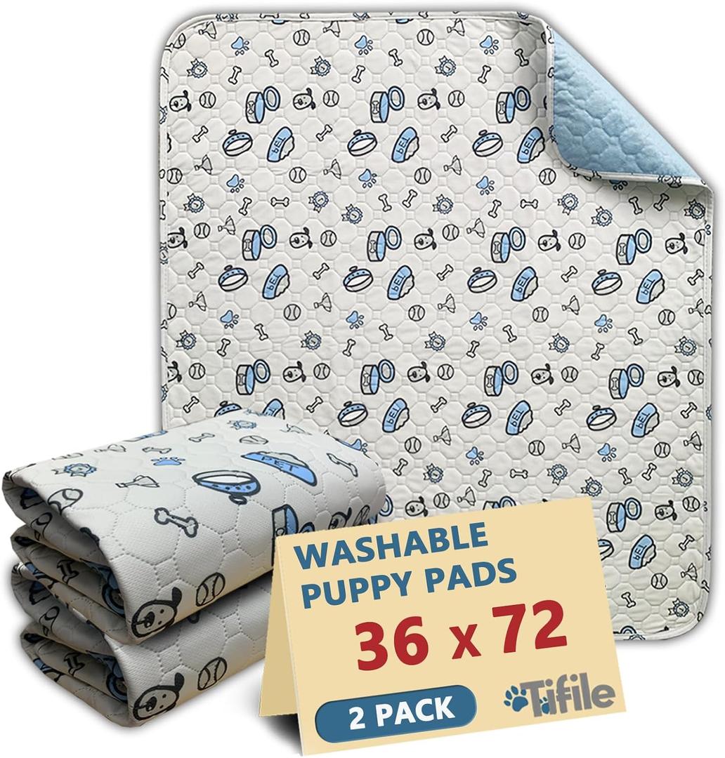 Washable Pee Pads for Dogs, 2 Pack Reusable Puppy Pads, Absorbent Whelping Pads with Bone Print, Non-Slip Waterproof Pet Training Pads for Couch, Crate, Potty Training - 36x72In