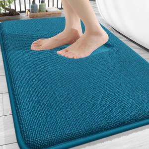 OLANLY Thick Memory Foam Bath Mat Rug 30x20, Extra Soft Absorbent Bathroom Rug, Quick Dry Bath Mat, Non-Slip, Machine Washable Carpet for Bathroom, Tub and Shower, Home Decor Accessories, Peacock Blue