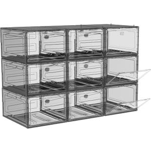 9 Pack Shoe Organizer, Upgrade Harder Solid Plastic Shoe Storage, Shoe Boxes Clear Plastic Stackable, Sneaker Storage, Shoe Organizer for Closet, Shoe Display Case, Black