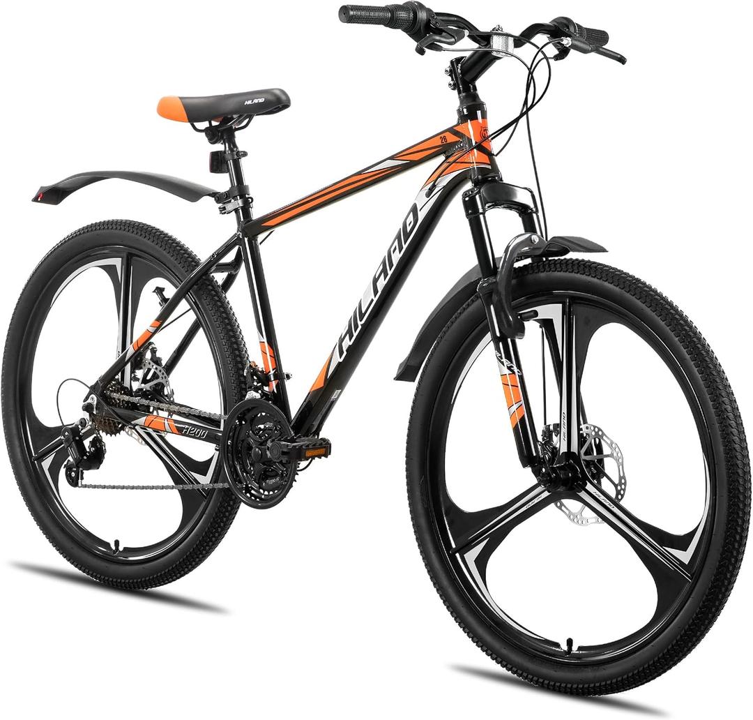 HILAND 26" MTB Mountain Bike for Men Women Adults, 18-Speed, Disc Brake, Lightweight Aluminum Frame, 3/6 Spoke Wheel (Orange)