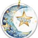 2 x Mom Memorial Ornament 2025  I Love You Past The Moon & Miss You Beyond The Stars  Remembrance Christmas Ornament Keepsake Gift for Loss of Mother