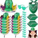 36 Pieces Light up Space Cowgirl Hat Bulk Green LED Cowboy Costume Accessories with Glasses Paisley Bandanna for Girls Women Birthday Party (Purple, Green, Gold)