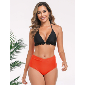 Halcurt Women's Cross Front High Waisted Bikini Swim Bottoms Full Coverage Swimsuit Bottoms Orange, Size: L