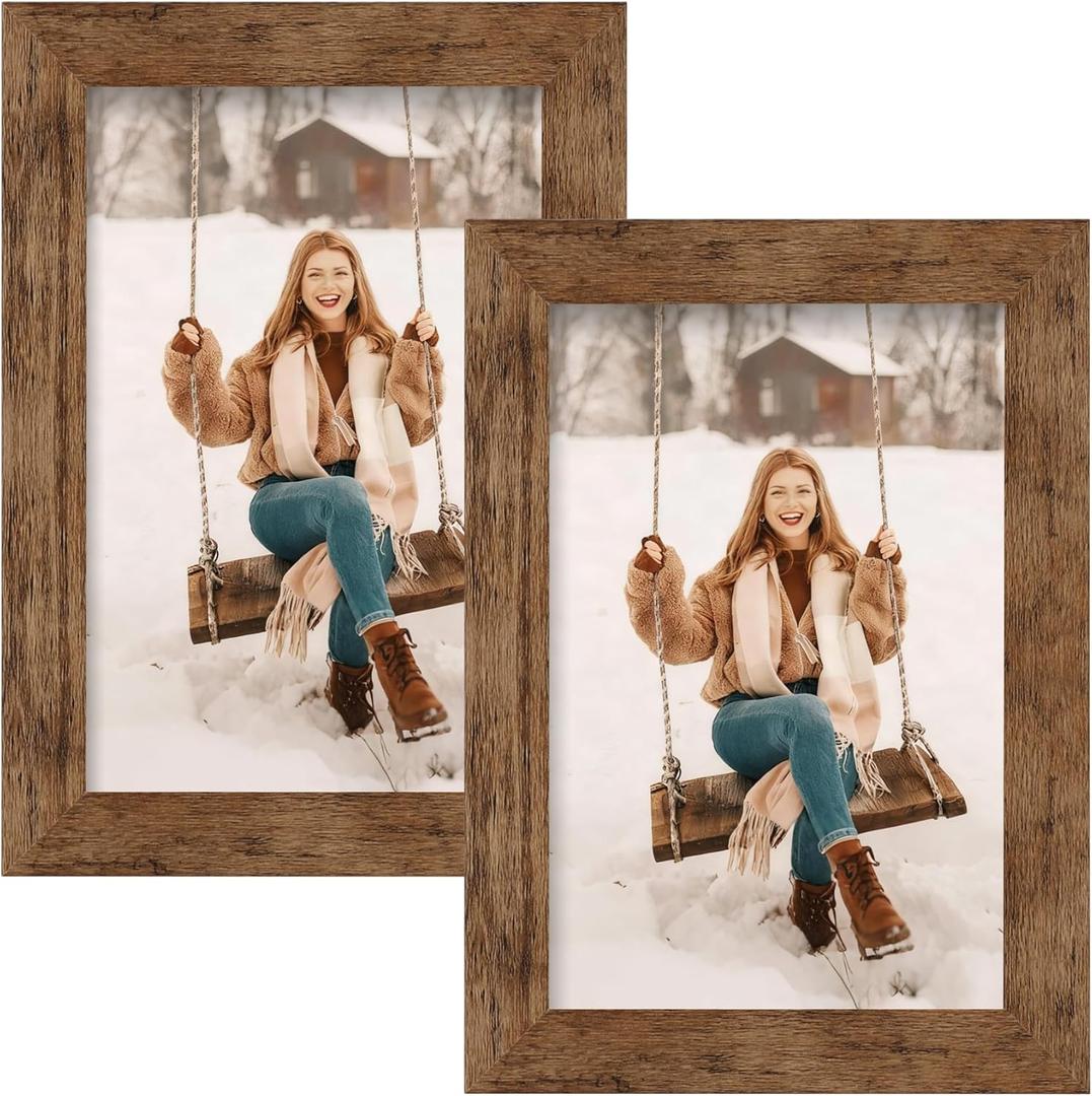 TOFOREVO Picture Frames 4x6 Set of 2 Rustic Wood Grain Photo Frame for Gallery Wall Mounting or Tabletop Display