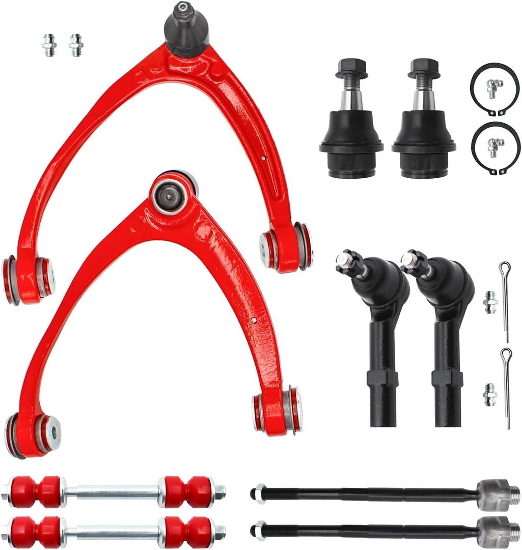 Front End 10pc Suspension Kit for 2007-2013 Chevy Silverado Sierra Yukon Suburban 1500 Avalanche Tahoe Escalade EXT ESV, Upper Control Arm Lower Ball Joints Tie Rods Sway Bars Replacement(10pc)