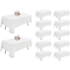 12Pack White Rectangle Tablecloths - 60x102 Inch Polyester Tablecloths for 6 Foot Tables, Wrinkle Resistant Washable Fabric White Table Clothes for Christmas, Wedding, Banquet, Party
