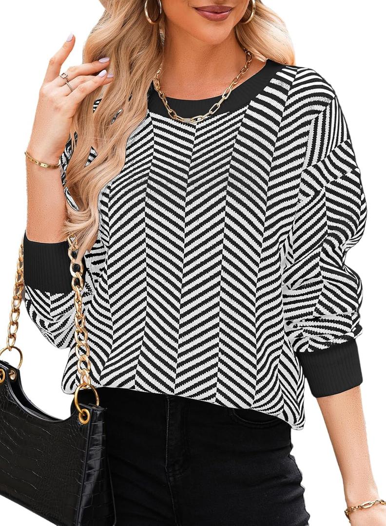 Dokotoo Women's Crewneck Cute Sweaters 2024 Striped Colorblock Fall Winter Knitted Pullover Tops (Medium, White)