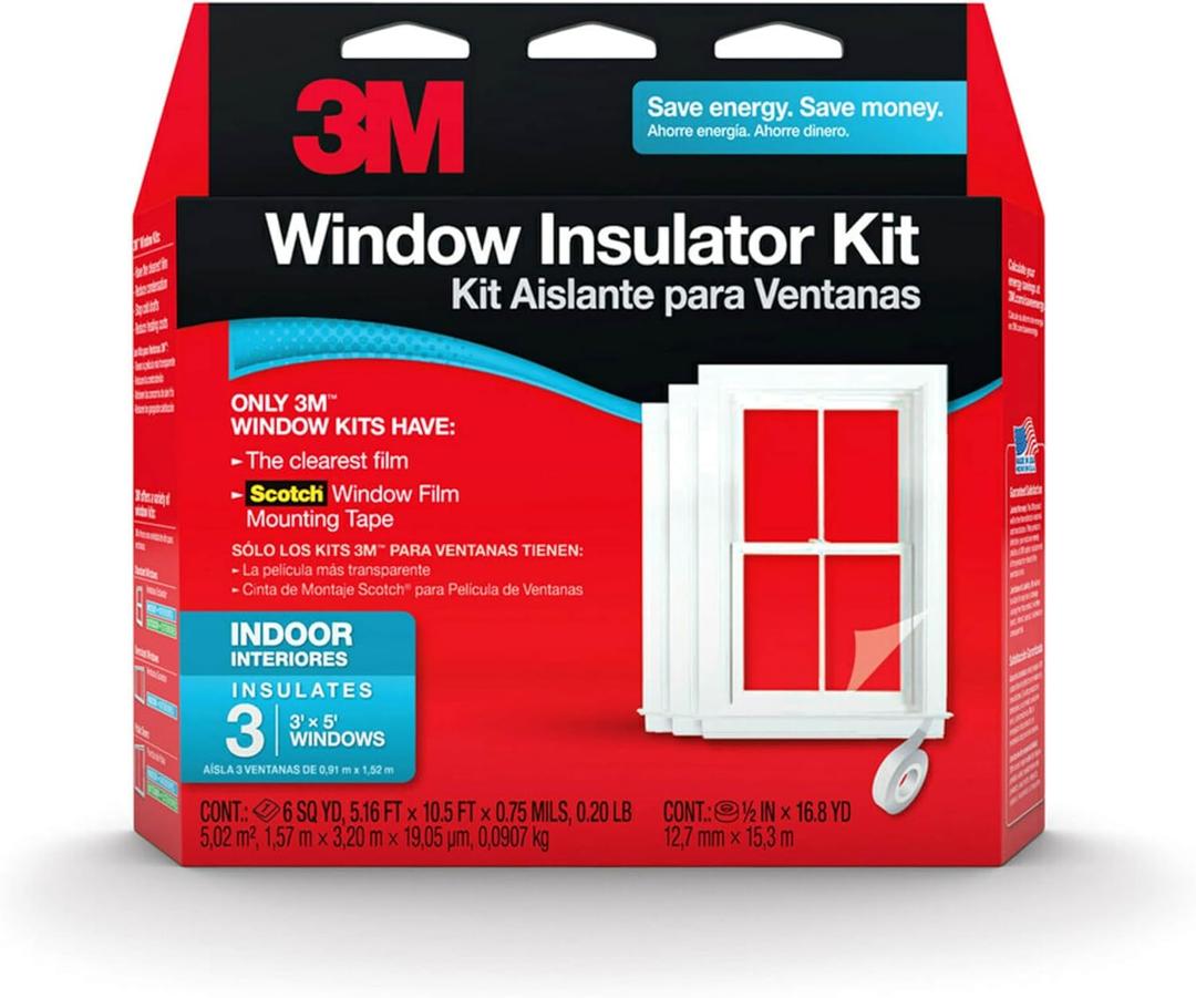 3M Indoor Window Insulation, Insulator Kit for 3 Windows 3ft x 5ft, Keeps Cold Air Out and Warm Air In, Includes Heat Shrink Window Film and Scotch Window Film Mounting Tape (2130W-6)