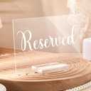 Roowest 10 Set Acrylic Reserved Table Signs Clear Wedding Reserved Signs with Holder Table Cards for Wedding Seating Reception Restaurant Birthday Party Ceremony Decoration(Clear, White)