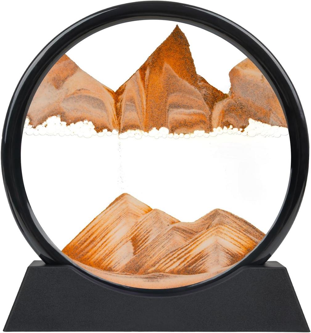 Sand Art Liquid Motion Decor - 10 Inch Orange Moving Sand Art, 3D Flowing Dynamic Sandscape for Relaxing Desktop & Office