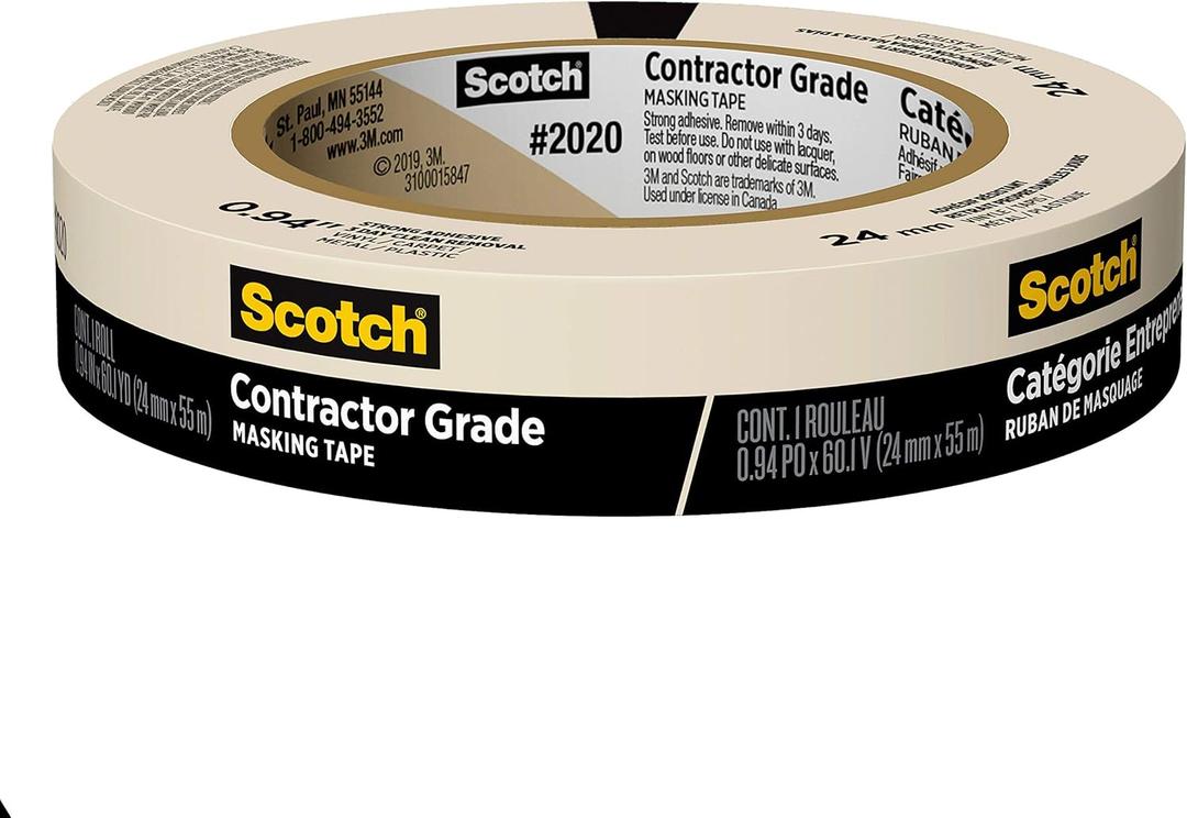Scotch Contractor Grade Masking Tape, 0.94 inches by 60.1 yards (540 yards total), 2020, 9 Rolls