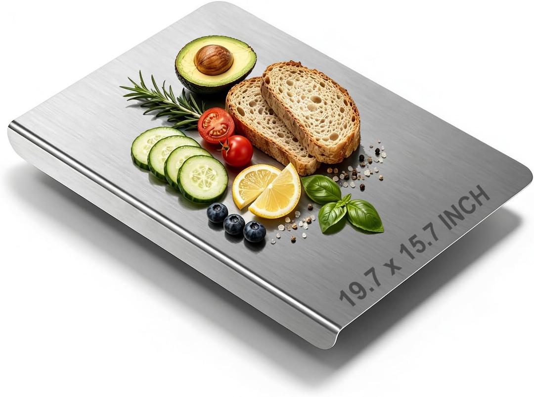 Stainless Steel Cutting Board with Lip, Non Toxic Kitchen Countertop Stainless Steel Cutting Board, Dishwasher Safe Metal Chopping Board for Meat, Fruits, Vegetables, Baking (50 x 40cm/19.7 x 15.7 in)