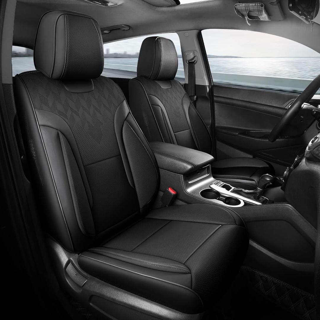 Black Car Seat Covers Only Front 2pc - Breathable Faux Leather Universal Seat Covers for Cars, Automotive Protector Fit for Most Sedan SUV Pick-up Truck