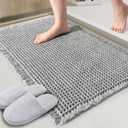 ZALL Grey Waffle Bath Mat,Super Absorbent Non Slip Bathroom Rug,Gray 18x30inch,Machine Washable Ultra Soft Floor Mats
