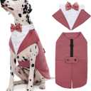 Kuoser Dog Tuxedo Dog Suit and Bandana Set, Dogs Tuxedo Wedding Party Suit, Doggy Prince Bow Tie Shirt Formal Pet Wedding Attire for Large Medium and Small Dogs Golden Retriever Samo Bulldogs (Large (pack of 1), Pink)