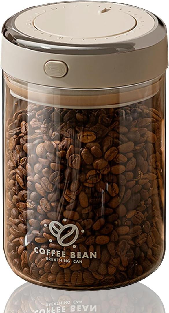 Coffee Bean Storage Container with One-way Valve Airtight Lid Date Tracker for Coffee and More Food Fresh and Storage, Clear Borosilicate Glass Coffee Canister (13 OZ)