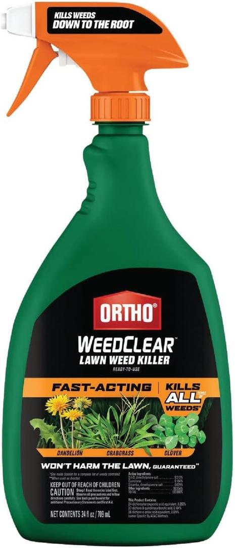 Ortho WeedClear Lawn Weed Killer Ready to Use - Weed Killer for Lawns, Crabgrass Killer, Chickweed, Dandelion, Clover & More, Fast Acting Weed Killer Spray, Kills to the Root, 24oz