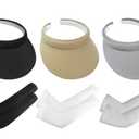 3 Pack Sun Visors Hat + 3 Pairs Sleeves Men Women Clip On Visors Outdoor Golf Beach Travel Camping Cap (Black+White+Navy+3pairs Sleeves)