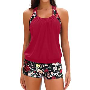 Yonique Two Piece Tankini Bathing Suits T-Back Blouson Swim Tops with Boy Shorts Women Swimsuits Sporty Swimwear, XL