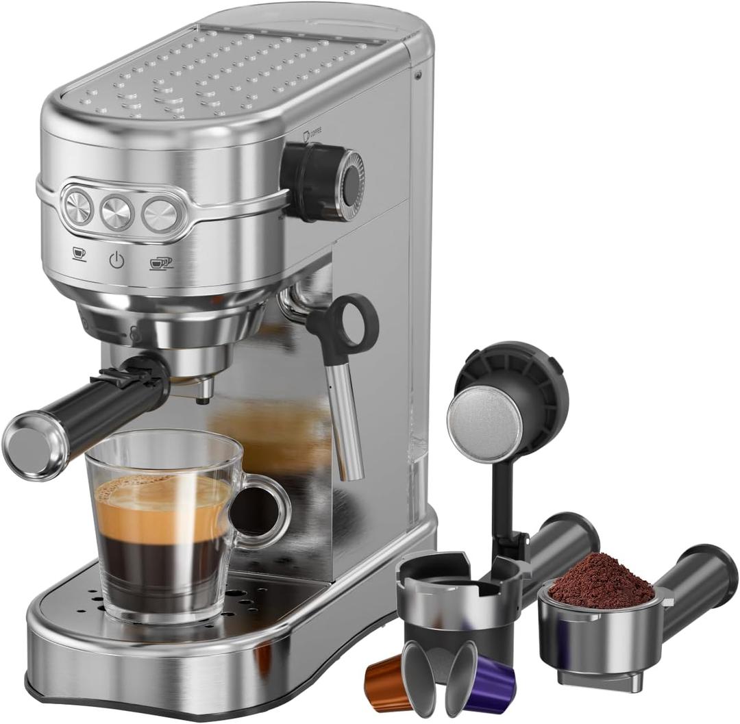 20-Bar Espresso Machine & Coffee Machine Compatible with N Espresso Capsule & Coffee Ground,Stainless Steel Milk Frother 34 oz Espresso Cup - Latte Machine & Cappuccino Machine