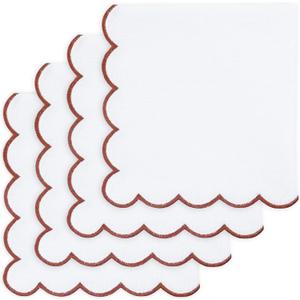 PurpleEssences Rust Scalloped Embroidery Cloth Napkins Christmas Holiday Winter Table Decor 100% Cotton Set of 4-18 x 18 inch - White - Edges - Rust