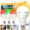 Neporal Rechargeable Light Bulbs, Back Up Battery Light Bulbs, 15W 80W Equivalent 5000K 1200mAh Battery Operated Light Bulb, Emergency Lights for Home Power Failure, Pack of 4 (9 Colors 4PK)