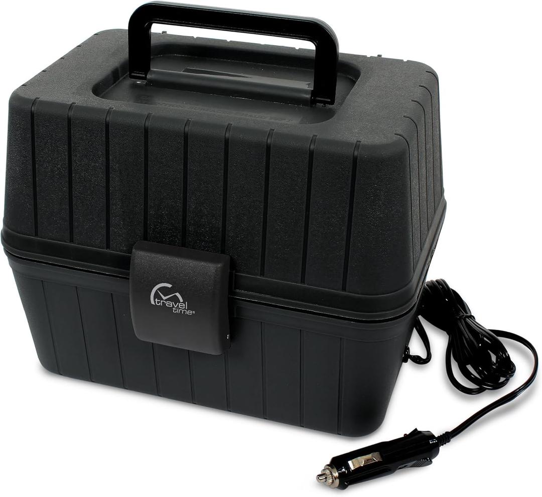 TRAVEL TIME 12V Portable Stove with 5-Pans & Lids, 150w  Universal for Most Vehicles, Mini Microwave Food Warmer for Car, Truck, Travel, Work Cooking