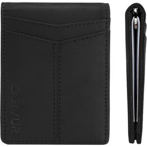 Slim Bifold RFID Blocking Full Grain Genuine Leather Front Pocket Minimalist Thin Wallet with Money Clip for Men - (SB20) (Midnight Cinder)