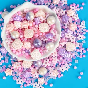 Twisweet Seashell Sprinkles for Cake Decorating, Edible Pink Sugar Sprinkles Purple Pearl Mix Baking Candy, Ocean Theme Cake Topper Cupcake Cookie Ice Cream Decorations, Birthday Children's Summer Theme Party Supplies (130g/4.58oz)