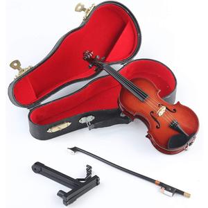 Miniature Violin with Stand,Bow and Case Mini Musical Instrument Miniature Dollhouse Model Home Decoration (3.15"x1.18"x0.59") (6.31"x2.24"x0.98")
