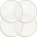 Clear Glass Charger 13 Inch Dinner Plate With 0.5 CM Metallic Rim - Set of 4 - Gold