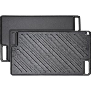 VEVOR Reversible Grill/Griddle, 9.7"x16.7" Pre-Seasoned Cast Iron Griddle, Rectangular Double Burner Griddle Pan, Non-Stick Family Pan Cookware with Handles, Flat Top Plate for BBQ, Gas Grill, Black