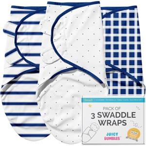 JUICY BUMBLES Baby Swaddles 0-3 Months Newborn Swaddle Sack Sleep Swaddle Sleep Sack Wrap for Newborns Girl and Boy 100% Cotton Oeko TEX 3-Pack (Checkered)