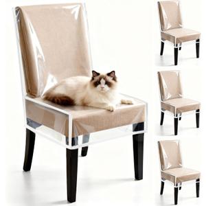 4 Pack Dining Chair Covers, Waterproof Clear Plastic Chair Covers for dining chairs, Plastic Seat Chair Protector Keep Chair Away from Water, Dust, Stain, and Pet Claws W/21 x D/18 Fits Seatbacks 16-23."