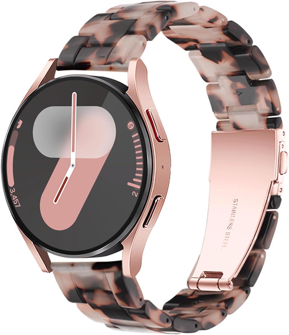 Resin Bands Compatible with Samsung Galaxy Watch 7 FE 6 5 40mm 44mm/Pro 45mm,Galaxy Watch 4 40/44mm,Galaxy Active 2 40/44mm,20mm Band for Galaxy Watch 6 4 Classic 42mm 43mm 46/47mm Watch 3 41mm Women (Tortoise Stone Flower)
