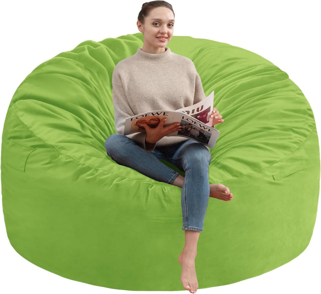 5FT Bean Bag Chair, Large Bean Bag Chairs with Memory Foam Filled, Fluffy Beanbag Sofa with Dutch Velvet Cover, Round BeanBag Chairs for Living Room, Playroom - Lime (5FT- 50"x50"x24")