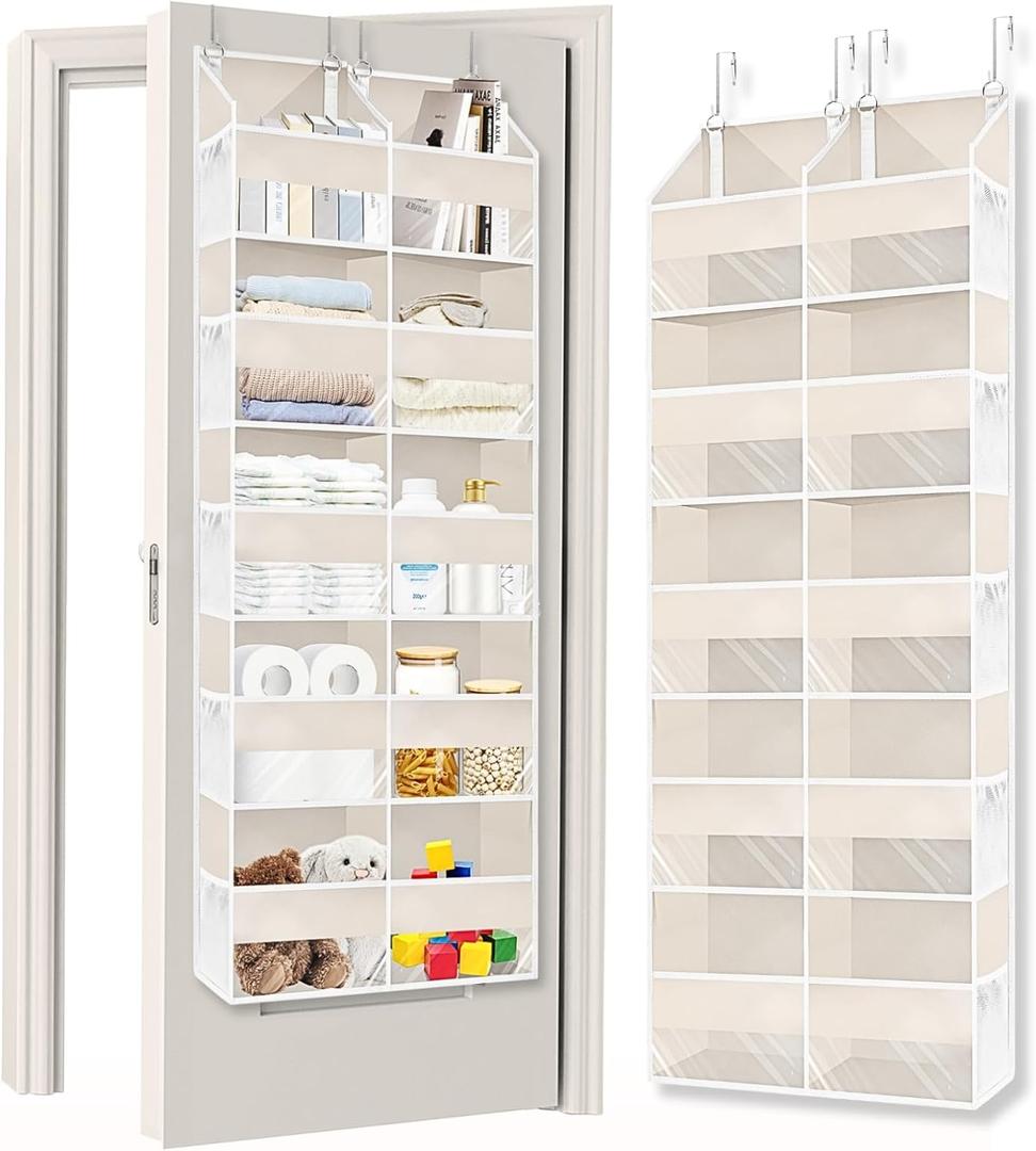 Over the Door Organizer 5 Tiers,Extra Large Behind Door Storage of 10 Compartments,80 lbs Weight Capacity Over the Door Storage, Door Hanging Organizer for Closet, Diaper Organizer, Toy Storage, Beige (X-Large)