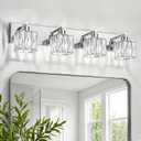 VOLISUN Chrome Bathroom Light Fixtures, Modern Stainless Steel Bathroom Lighting Fixtures Over Mirror, 4 Light Bathrooms Vanity Light, Crystal Vanity Light for Bathrooms-UL Certificated(Exclude Bulb)