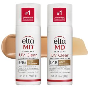 EltaMD UV Clear Tinted Face Sunscreen SPF 46, Oil Free Sunscreen for Sensitive Skin with Zinc Oxide, Dermatologist Recommended (06 - Tinted (2 Pack))